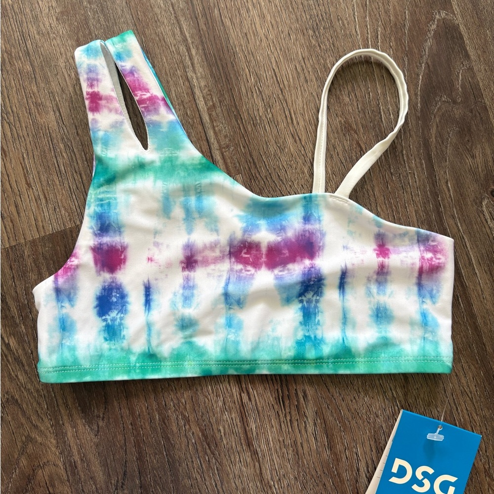 DSG Girls Asymmetrical Swim Top Size S Tie Dye NWT One Shoulder 50+ UPF